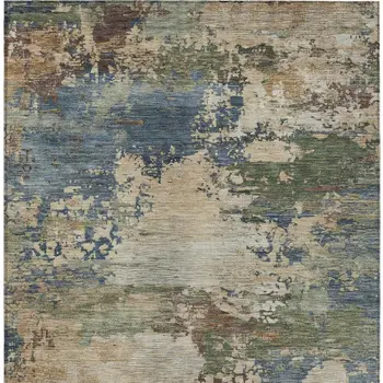 10' X 14' Blue Green And Beige Abstract Washable Indoor Outdoor Area Rug