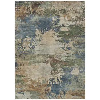 10' X 14' Blue Green And Beige Abstract Washable Indoor Outdoor Area Rug