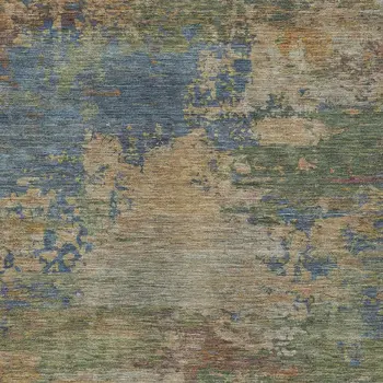 3' X 5' Denim Blue Beige And Copper Abstract Washable Indoor Outdoor Area Rug
