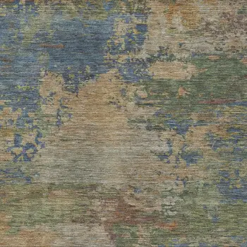 5' X 8' Denim Blue Beige And Copper Abstract Washable Indoor Outdoor Area Rug
