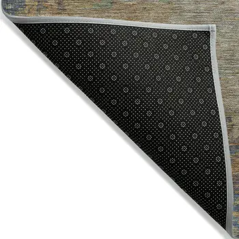 9' X 12' Denim Blue Beige And Copper Abstract Washable Indoor Outdoor Area Rug