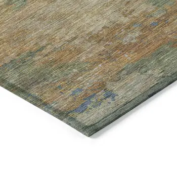 9' X 12' Denim Blue Beige And Copper Abstract Washable Indoor Outdoor Area Rug