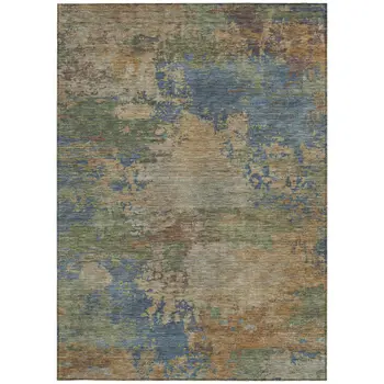 10' X 14' Denim Blue Beige And Copper Abstract Washable Indoor Outdoor Area Rug