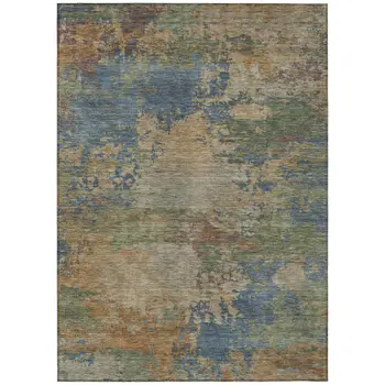 10' X 14' Denim Blue Beige And Copper Abstract Washable Indoor Outdoor Area Rug