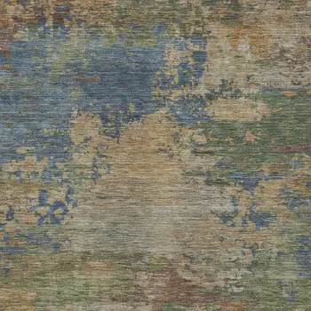 10' X 14' Denim Blue Beige And Copper Abstract Washable Indoor Outdoor Area Rug