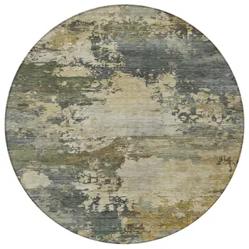 8' Gray Beige And Khaki Round Abstract Washable Indoor Outdoor Area Rug