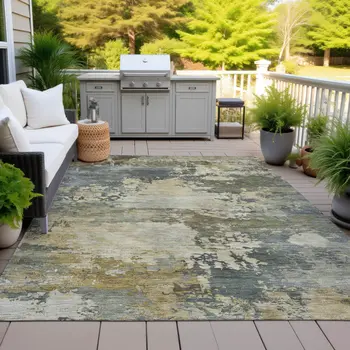 8' X 10' Gray Beige And Khaki Abstract Washable Indoor Outdoor Area Rug