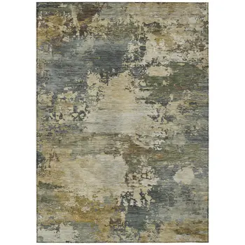 8' X 10' Gray Beige And Khaki Abstract Washable Indoor Outdoor Area Rug
