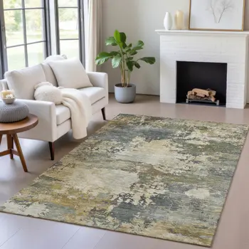 8' X 10' Gray Beige And Khaki Abstract Washable Indoor Outdoor Area Rug