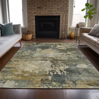 8' X 10' Gray Beige And Khaki Abstract Washable Indoor Outdoor Area Rug
