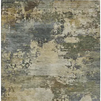 10' X 14' Gray Beige And Khaki Abstract Washable Indoor Outdoor Area Rug