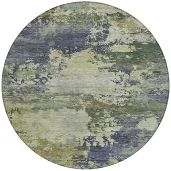 8' Purple Olive Green And Taupe Round Abstract Washable Indoor Outdoor Area Rug