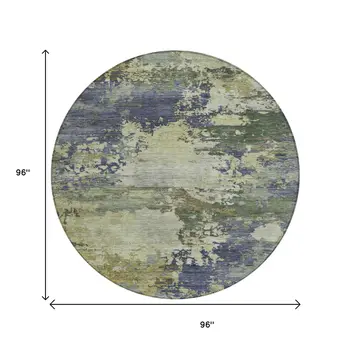 8' Purple Olive Green And Taupe Round Abstract Washable Indoor Outdoor Area Rug