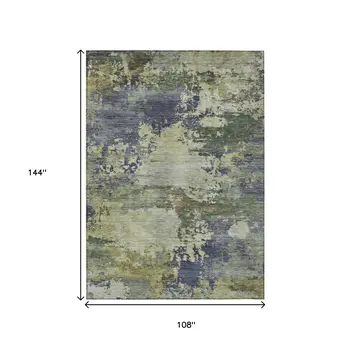9' X 12' Purple Olive Green And Taupe Abstract Washable Indoor Outdoor Area Rug