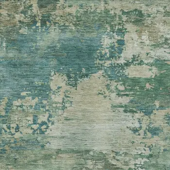 5' X 8' Teal Blue Beige And Denim Blue Abstract Washable Indoor Outdoor Area Rug