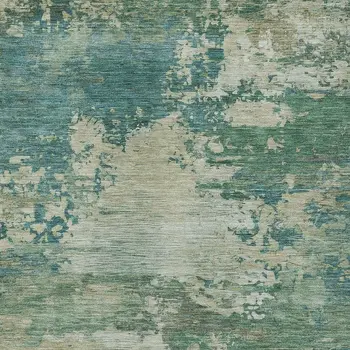 5' X 8' Teal Blue Beige And Denim Blue Abstract Washable Indoor Outdoor Area Rug