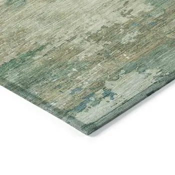 8' Teal Blue Beige And Denim Blue Round Abstract Washable Indoor Outdoor Area Rug