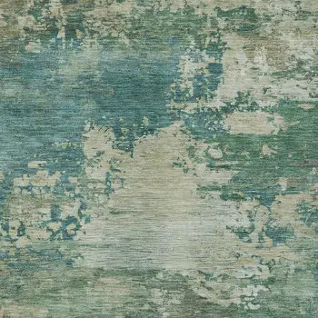 8' X 10' Teal Blue Beige And Denim Blue Abstract Washable Indoor Outdoor Area Rug