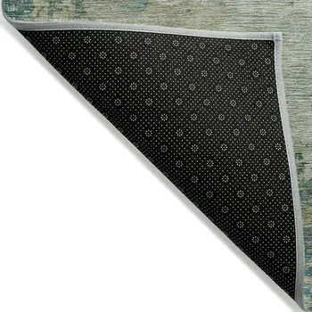 8' X 10' Teal Blue Beige And Denim Blue Abstract Washable Indoor Outdoor Area Rug