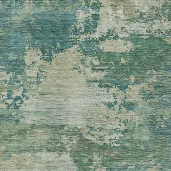 9' X 12' Teal Blue Beige And Denim Blue Abstract Washable Indoor Outdoor Area Rug