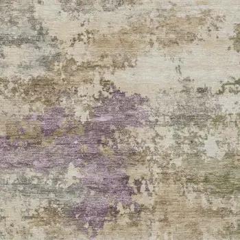 3' X 5' Beige Green And Purple Abstract Washable Indoor Outdoor Area Rug