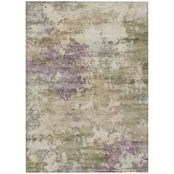 9' X 12' Beige Green And Purple Abstract Washable Indoor Outdoor Area Rug