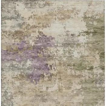 10' X 14' Beige Green And Purple Abstract Washable Indoor Outdoor Area Rug
