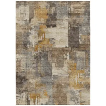 3' X 5' Brown Beige And Charcoal Abstract Washable Indoor Outdoor Area Rug