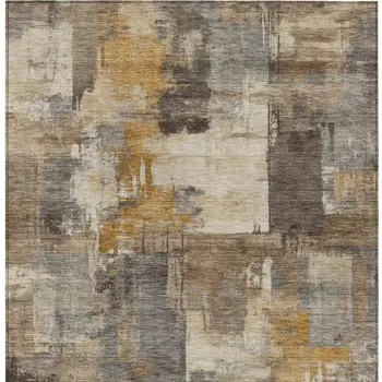 3' X 5' Brown Beige And Charcoal Abstract Washable Indoor Outdoor Area Rug