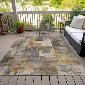 3' X 5' Brown Beige And Charcoal Abstract Washable Indoor Outdoor Area Rug