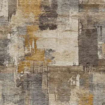 5' X 8' Brown Beige And Charcoal Abstract Washable Indoor Outdoor Area Rug