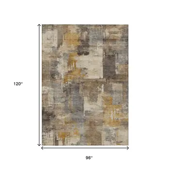 8' X 10' Brown Beige And Charcoal Abstract Washable Indoor Outdoor Area Rug