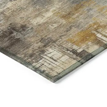 9' X 12' Brown Beige And Charcoal Abstract Washable Indoor Outdoor Area Rug