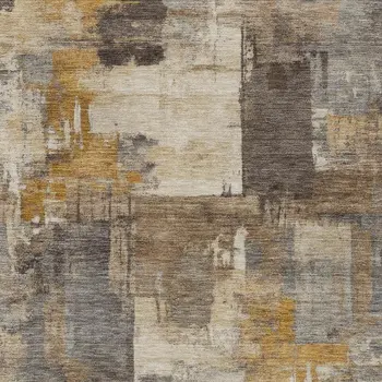 9' X 12' Brown Beige And Charcoal Abstract Washable Indoor Outdoor Area Rug