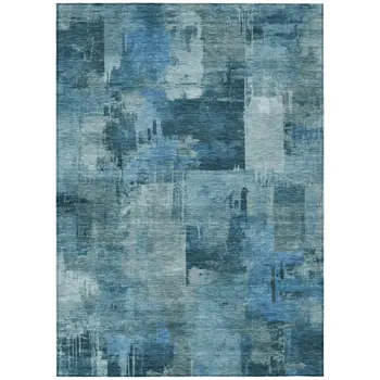 3' X 5' Blue And Ivory Abstract Washable Indoor Outdoor Area Rug