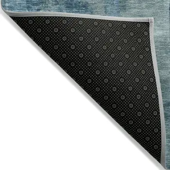 8' Blue And Ivory Round Abstract Washable Indoor Outdoor Area Rug