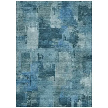 9' X 12' Blue And Ivory Abstract Washable Indoor Outdoor Area Rug