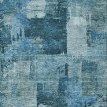 10' X 14' Blue And Ivory Abstract Washable Indoor Outdoor Area Rug