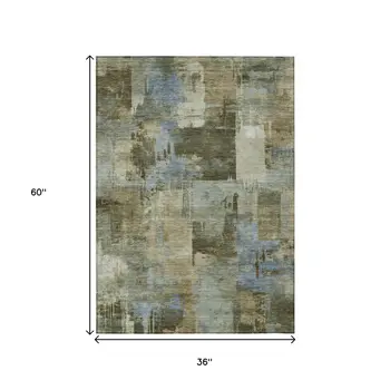 3' X 5' Green Gray And Sky Blue Abstract Washable Indoor Outdoor Area Rug
