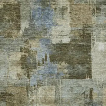 3' X 5' Green Gray And Sky Blue Abstract Washable Indoor Outdoor Area Rug