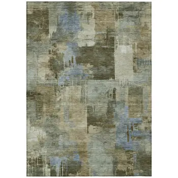3' X 5' Green Gray And Sky Blue Abstract Washable Indoor Outdoor Area Rug