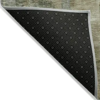 3' X 5' Green Gray And Sky Blue Abstract Washable Indoor Outdoor Area Rug