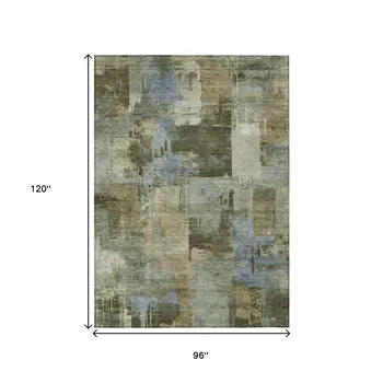 8' X 10' Green Gray And Sky Blue Abstract Washable Indoor Outdoor Area Rug