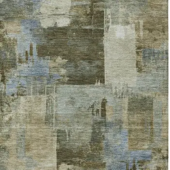 9' X 12' Green Gray And Sky Blue Abstract Washable Indoor Outdoor Area Rug