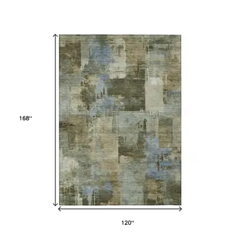10' X 14' Green Gray And Sky Blue Abstract Washable Indoor Outdoor Area Rug
