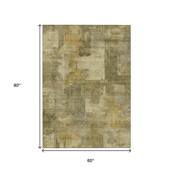 5' X 8' Khaki Beige And Wheat Abstract Washable Indoor Outdoor Area Rug