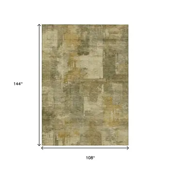 9' X 12' Khaki Beige And Wheat Abstract Washable Indoor Outdoor Area Rug