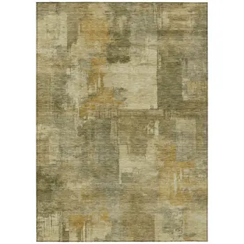 9' X 12' Khaki Beige And Wheat Abstract Washable Indoor Outdoor Area Rug