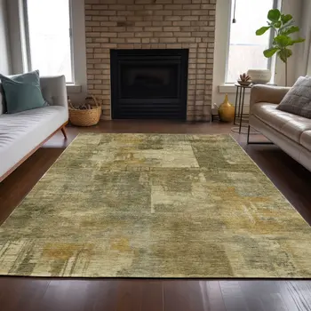 9' X 12' Khaki Beige And Wheat Abstract Washable Indoor Outdoor Area Rug