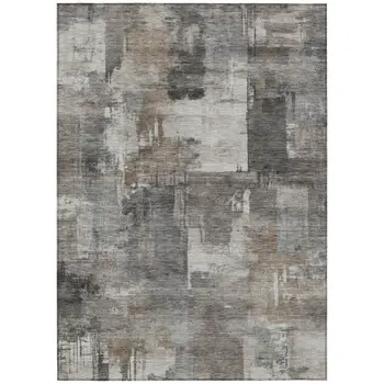 3' X 5' Pewter Khaki And Charcoal Abstract Washable Indoor Outdoor Area Rug